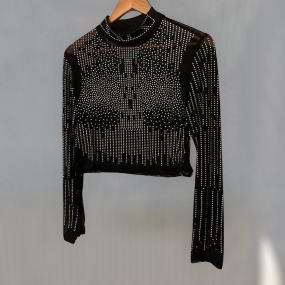 Black Rhinestone Shirt Large - Picture 1 of 5